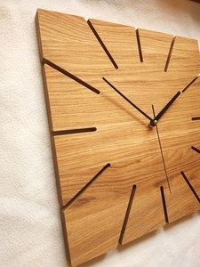 Hand Crafted Wooden Square <b>Wall</b> <b>Clock</b> Analog Quartz Design For Living Room Silent Operation Button Battery Powered - Product Image 6