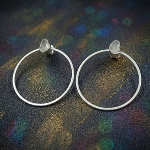 Solid 925 <b>Sterling</b> <b>Silver</b> Big Round <b>Dangle</b> <b>Earrings</b> With Rough Natural Crystal Gemstone Stylish Design Bohemian Gift Jewelry - Product Image 2