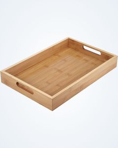 Bandeja de servir de madera, forma rectangular, acabado natural, construcción robusta, ideal para servir comida, bebidas, aperitivos, decoración elegante para el hogar. - Product Image 4