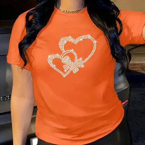 Camisetas Elegantes para Mujer, con Pedrería, Diseño Geométrico, Transpirables, Holgadas, Decoradas con Cristales Brillantes, para Verano - Product Image 6