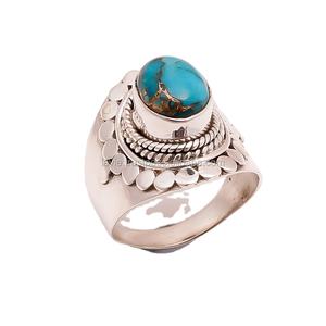 Joyería fina de plata esterlina 925 hecha a mano, anillos de piedras preciosas turquesas de cobre azul Natural, venta al por mayor para bodas - Product Image 1
