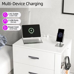 White Left Side 3-Drawer RGB <b>LED</b> Nightstand <b>Bedside</b> <b>Table</b> with Charging Station and USB Ports Dressers Product - Product Image 5