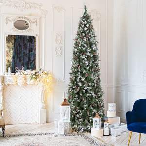 9ft Green Pencil Christmas <b>Tree</b> with 460 Warm White <b>Lights</b> Festive Christmas Decorations - Product Image 6