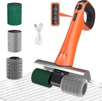 Brosse de nettoyage pour barbecue sans fil rechargeable avec 3 têtes de brosse, lumière LED et grattoir pour barbecue électrique