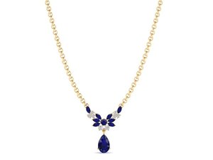 สร้อยคอทองคำแท้ 14K REYES Luxury ประดับเพชรโมอิสซาไนต์ทรงลูกแพร์ 6.91 กะรัต พร้อมพลอยไพลินสีน้ำเงิน รับรองโดย GRA ขายส่ง - Product Image 5