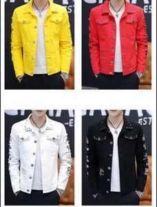 Veste en jean jaune pour homme, coupe ajustée décontractée, col rabattu, boutons, motifs à patchs, impression de lettres, logo frontal, respirante, finition soignée - Product Image 6