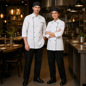 Ensemble d'uniformes de chef personnalisés, kit de vêtements de travail de cuisine, polyester et coton respirant, anti-boulochage, uniforme de restaurant - Product Image 3