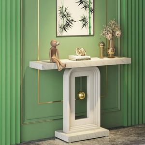 Consolle Lunga Artigianale, Tavolo Laterale Contemporaneo Minimalista per Soggiorno, Hotel, Rustico di Lusso in Legno e Marmo - Product Image 1