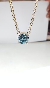 1Ctw Prong Setting Round Vivid <b>Blue</b> VVS1 Lab Grown Diamond Solitaire 18 Inches <b>Necklace</b> 18k Yellow Gold Birthday Gift for Her - Product Image 2