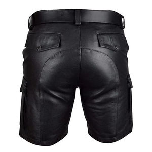 <b>Black</b> <b>Leather</b> Cargo <b>Shorts</b> With Belt High Waist Regular Fit Moto Biker Style <b>Women's</b> <b>Shorts</b> - Product Image 2