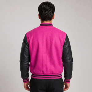 Men's Purple Varsity <b>Jacket</b> Black Leather Sleeves Embroidered <b>Star</b> Patch Casual Autumn Wear Regular Fit - Product Image 5