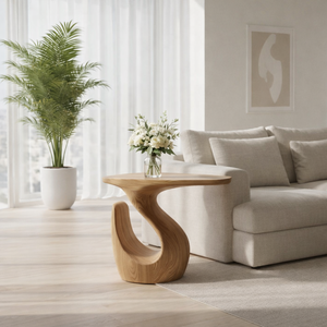 Mesa de Centro Escultural de Madera Maciza, Mueble Moderno de Estilo Japandi Orgánico, Mesa Auxiliar con Pedestal, Mesa Lateral de Estilo Orgánico Moderno - Product Image 3