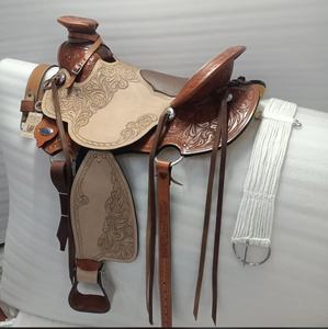 อานม้าชุดตะวันตกสีน้ำตาลเข้มแกะสลักด้วยมือหนังแรนช์14 "ถึง18" - Product Image 1