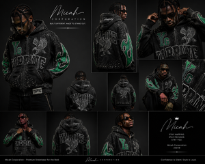 Sudadera con capucha gráfica vintage para hombre de Micah Corporation – Estampado YG Varsity, chaqueta con cremallera estilo streetwear desgastado - Product Image 3