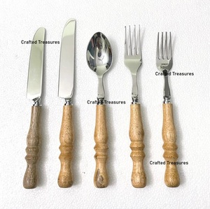 Ensemble de couverts élégants et écologiques avec manches en bois durables, ustensiles de cuisine en acier inoxydable, vaisselle de table pour la maison - Product Image 6