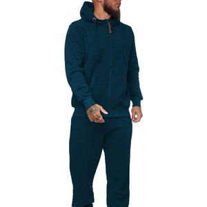 Conjunto de Sudadera y Pantalón de Felpa Personalizado de Dos Piezas en Mezcla de Algodón, Color Verde Azulado Oscuro, para Uso Diario y Otoñal - Product Image 1
