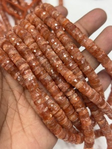 Perles de pierres précieuses de haute qualité pour la fabrication de bijoux, 17 pouces, pierre de soleil rouge naturelle, facettées, forme de pneu Heishi, taille 7-8 mm - Product Image 2