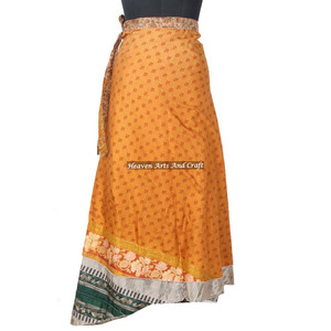 New Girls Magic Two Layers <b>Wrap</b> <b>Skirt</b> Women Wear Vintage Silk Sari Long Length <b>Wrap</b> Around <b>Skirt</b> 2 Layer Reversible Magic 38" - Product Image 3
