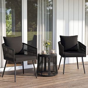 Set di Mobili da Giardino in 3 Pezzi con Cuscini, Tavolo in Rattan e Piano in Vetro per Veranda, Giardino, Balcone, Sedute da Esterno Resistenti - Product Image 2