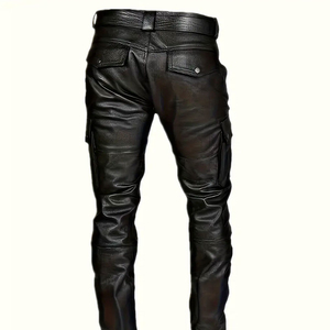 Breathable <b>Men's</b> <b>Leather</b> Cargo Pants with Belt Flat Front Straight High Quality 100% <b>Leather</b> Plus Size Low MOQ OEM/ODM Service - Product Image 2
