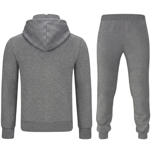 Ensemble de survêtement pour homme en molleton gris chiné avec sweat à capuche zippé et pantalon assorti, style décontracté et streetwear - Product Image 5