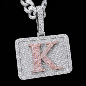 Pendentif rectangulaire moyen en argent avec lettres 3D personnalisées, collier avec nom personnalisé en moissanite, cadeau de luxe, alphabet personnalisé - Product Image 6