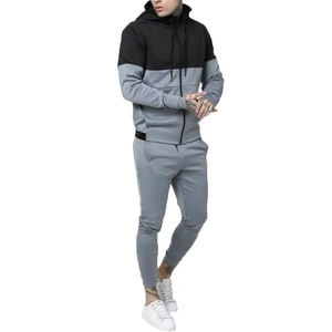 Chándal con Capucha para Hombre, Color Gris y Negro, Bloques de Color, Manga Larga, Cierre de Cremallera, Informal, para Correr, Transpirable, de Poliéster y Algodón, Corte Ajustado - Product Image 3