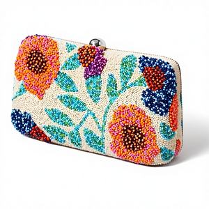 Bolso de Mano Clásico de Lujo Hecho a Mano con Cuentas y Flores, Cartera de Noche Multicolor Bordada para Mujer, Bolso Bohemio de Moda - Product Image 1