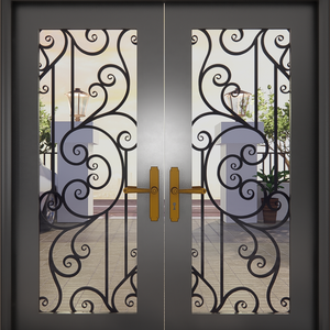 Puerta de Hierro Forjado de Lujo con Vidrio Decorativo, Puerta Principal de Hierro para Hogares Modernos y Edificios Comerciales - Product Image 1