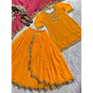 Ensemble de soirée pour femme NF Designer, haut et jupe dhoti violet, dupatta, taille L - Product Image 3