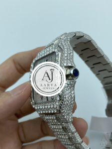 Montre de luxe AARVA JEWELS avec pierres précieuses carrées, acier inoxydable, mouvement analogique MiYota, 38 mm, style hip-hop, unisexe, montre tendance - Product Image 3