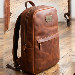 Mochila de Cuero Genuino con Compartimento para Portátil, Cierre de Cremallera, Resistente al Agua, Estilo Minimalista, para Todas las Temporadas - Product Image 4