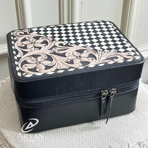 กล่องเก็บเครื่องประดับหนังแท้สุดหรูแบบใหม่  ตกแต่งลายดอกไม้แบบแฮนด์เมด  ภายในบุผ้ากำมะหยี่  สำหรับจัดระเบียบการเดินทาง - Product Image 1