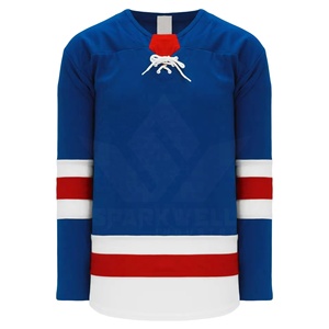 Custom Unisex <b>Light</b> Blue White Navy Striped Ice Hockey Jersey V <b>Neck</b> Full Sleeve Moisture Wicking Heat-Transfer Printed - Product Image 2