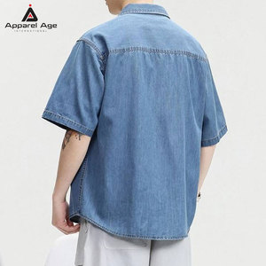 เสื้อเชิ้ตยีนส์ผู้ชายขายส่ง ทรงเข้ารูป สไตล์ลำลอง ผ้าฝ้ายคุณภาพสูง แขนสั้น แฟชั่น เสื้อโอเวอร์ไซส์สำหรับผู้ชาย จำหน่ายจำนวนมาก - Product Image 6