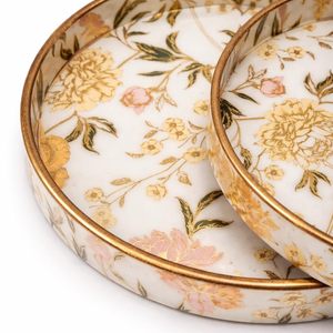 VEDELA NATURALS Modern Floral Wooden MDF Multi-functional Glossy Desk Serving Plate Beverage Storage <b>Portable</b> <b>Table</b> Organizer - Product Image 5