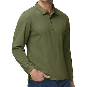 <b>Men's</b> Long Sleeve Solid <b>Green</b> <b>Polo</b> <b>Shirt</b> Button Collar Casual Style 100% Cotton Breathable Woven Oxford Regular Fit 2027 - Product Image 1