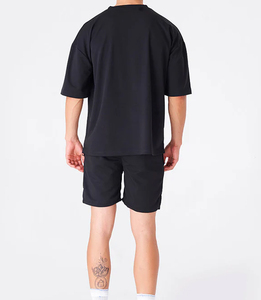 T-shirts à épaules tombantes, shorts personnalisés avec logo, shorts délavés teints à la cire pour hommes, décolleté étroit, t-shirts oversize de marque tendance pour hommes - Product Image 6