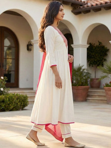 <b>White</b> Embroidered Silk Kurta <b>Palazzo</b> Set Pink Dupatta Traditional Indian Pakistani Women Casual Wear Ankle Length Regular Fit - Product Image 4