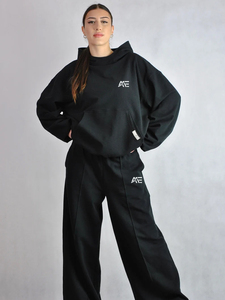 Conjunto deportivo de estilo urbano para mujer, sudadera con capucha asimétrica, pantalones deportivos de pierna ancha, corte holgado, estilo informal, conjunto a juego. - Product Image 4