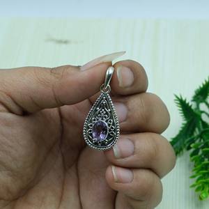 Colgante de Plata de Ley 925 con Amatista en Forma de Lágrima, Hecho a Mano, Filigrana Vintage, Joyería con Gema Púrpura, Regalo de Navidad para Mujer - Product Image 2