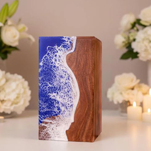 Personalized Walnut Funeral Urn Handcrafted Wooden Ashes Container Wooden Cremation Urn with Metal Name Plate by AYAANS - Product Image 1