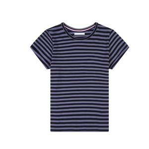 Camiseta de Cuello Redondo a Rayas para Mujer, Manga Corta, Corte Regular, Tejido de Algodón, Ropa Casual para Todas las Temporadas, al Mejor Precio al por Mayor - Product Image 5