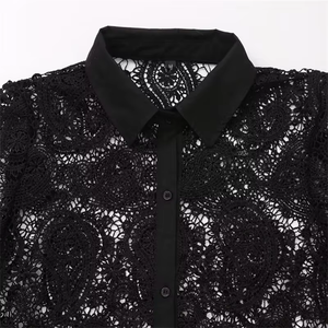 Blusa Larga con Botones para Mujer de Oficina, Elegante, Antiarrugas, de Tela de Encaje de Poliéster, para Otoño - Product Image 4