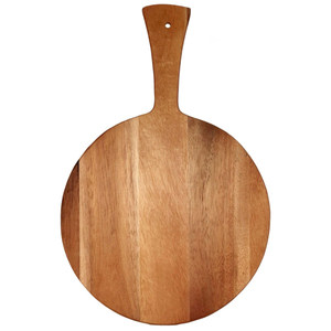 Planche à pizza en bois naturel, accessoire de cuisine et plateau de service, planche à découper en bois avec poignée et bord biseauté - Product Image 4