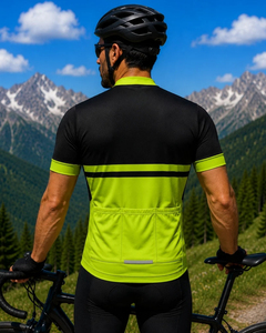 Men's Cycling Jersey Short Sleeve Black <b>Lime</b> <b>Green</b> Stripe Quick Dry Breathable Bike Top for Road MTB Riding - Product Image 6