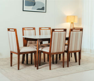 Ensemble de table à manger moderne et élégant en bois massif avec plateau en marbre, tables à manger d'extérieur modernes, meubles en bois, table à manger 6 places - Product Image 6