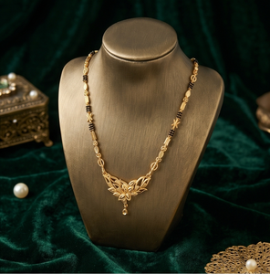 Floral Design Gold Plated Pendant Necklace Women's Wedding Jewelry <b>Copper</b> Alloy Link <b>Chain</b> Beads Classic Style Mangalsutra - Product Image 4