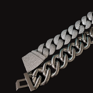 Cadena cubana de oro blanco con micro pavé completo de moissanita, estilo hip hop, joyería de hombre elegante y brillante para negocios y moda. - Product Image 2