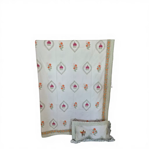 Draps de lit king size en percale de coton imprimés à la main - Product Image 1